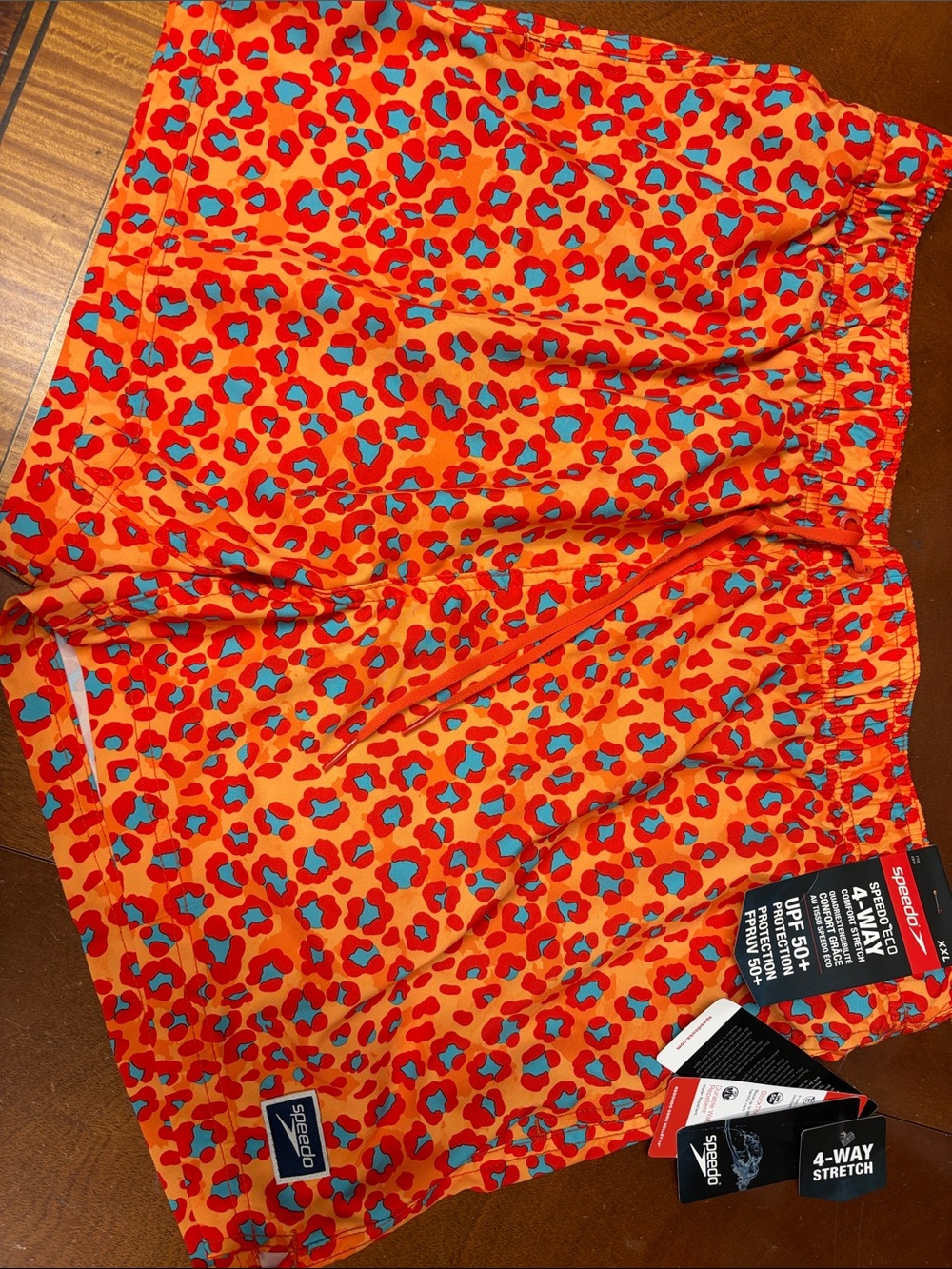 Speedo Orange & Teal Leopard-Print Swim Shorts
